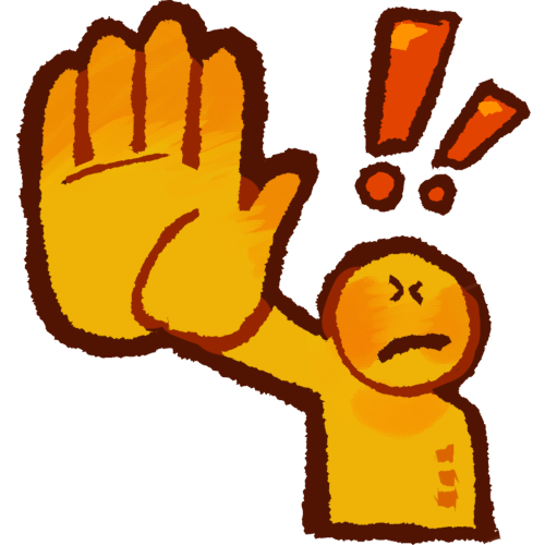 a yellow person holding their hand up to indicate 'wait', above them there are 2 red exclamation marks